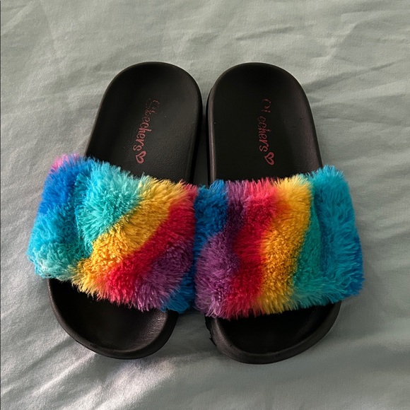 Skechers Other - Skechers Kids Rainbow Fuzzy Slide Sandals - Black Base